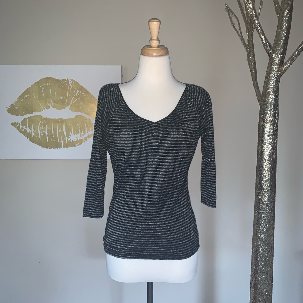 WHBM Dolman Black and Silver 3/4 Sleeve Top XXS